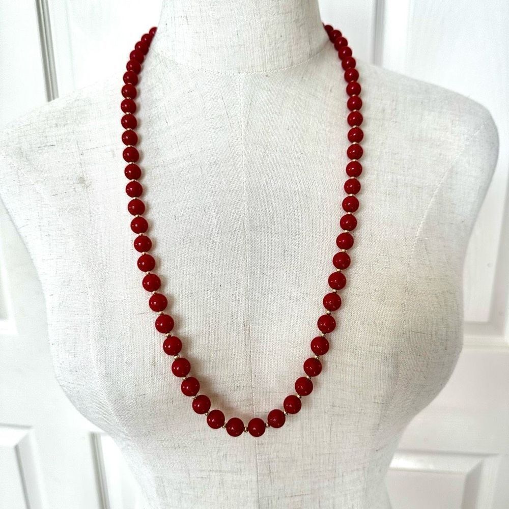 Monet vintage  Red beaded and gold tone beaded necklace